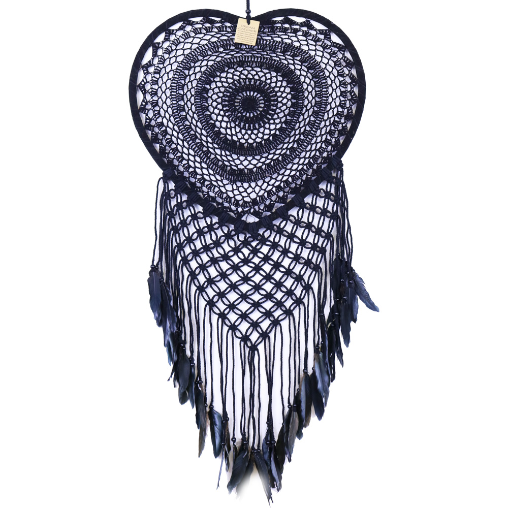 Drømmefanger Heklet Hjerte Sort