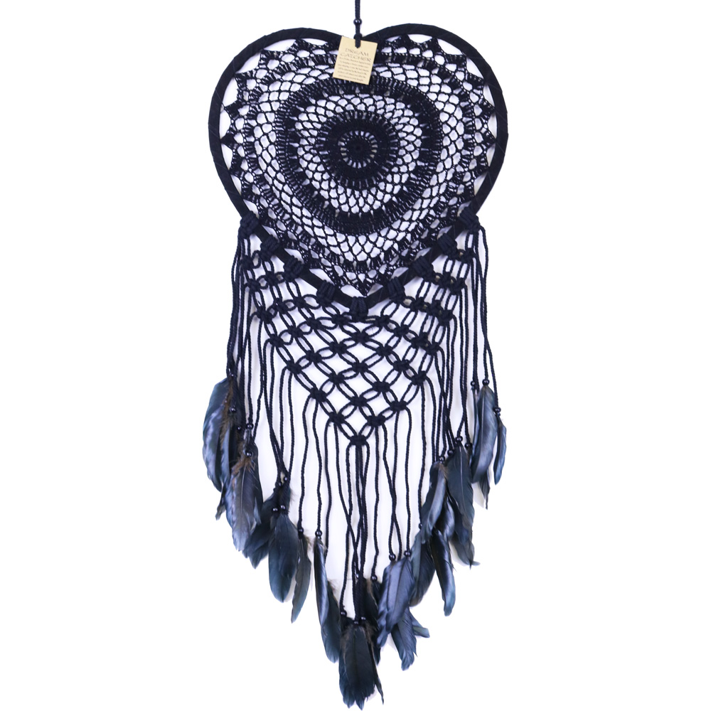 Drømmefanger Heklet Hjerte Sort