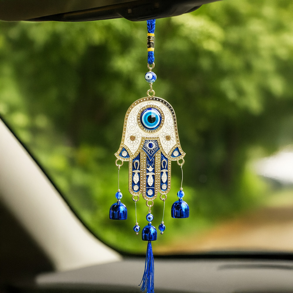 Vindspill Hamsa Hand Blått Øye