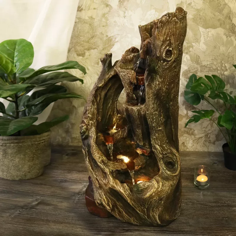 Fontene Trestamme LED Belysning