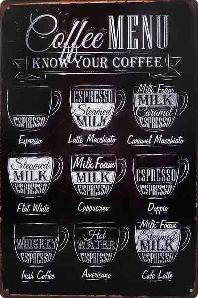 Metallskilt Retro Kaffe Meny