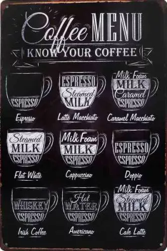 Tavla Plåtskylt Retro Kaffe Meny