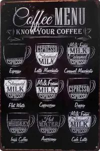 Metallskilt Retro Kaffe Meny