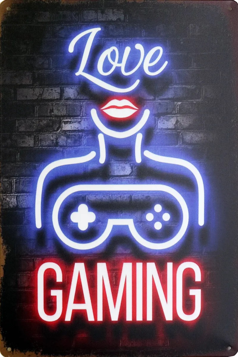 Tavla Plåtskylt Retro Love Gaming