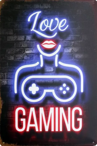 Tavla Plåtskylt Retro Love Gaming