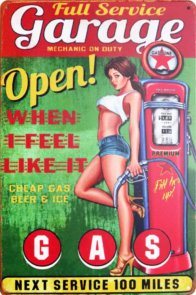 Tavla Plåtskylt Retro Garage Pinup