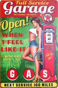 Tavla Plåtskylt Retro Garage Pinup