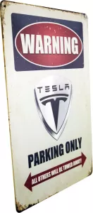 Metallskilt Retro Tesla Parking