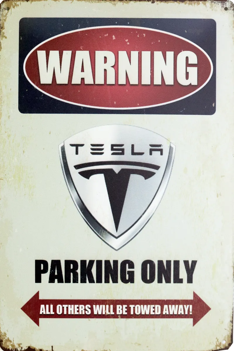 Metallskilt Retro Tesla Parking