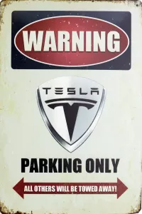 Metallskilt Retro Tesla Parking