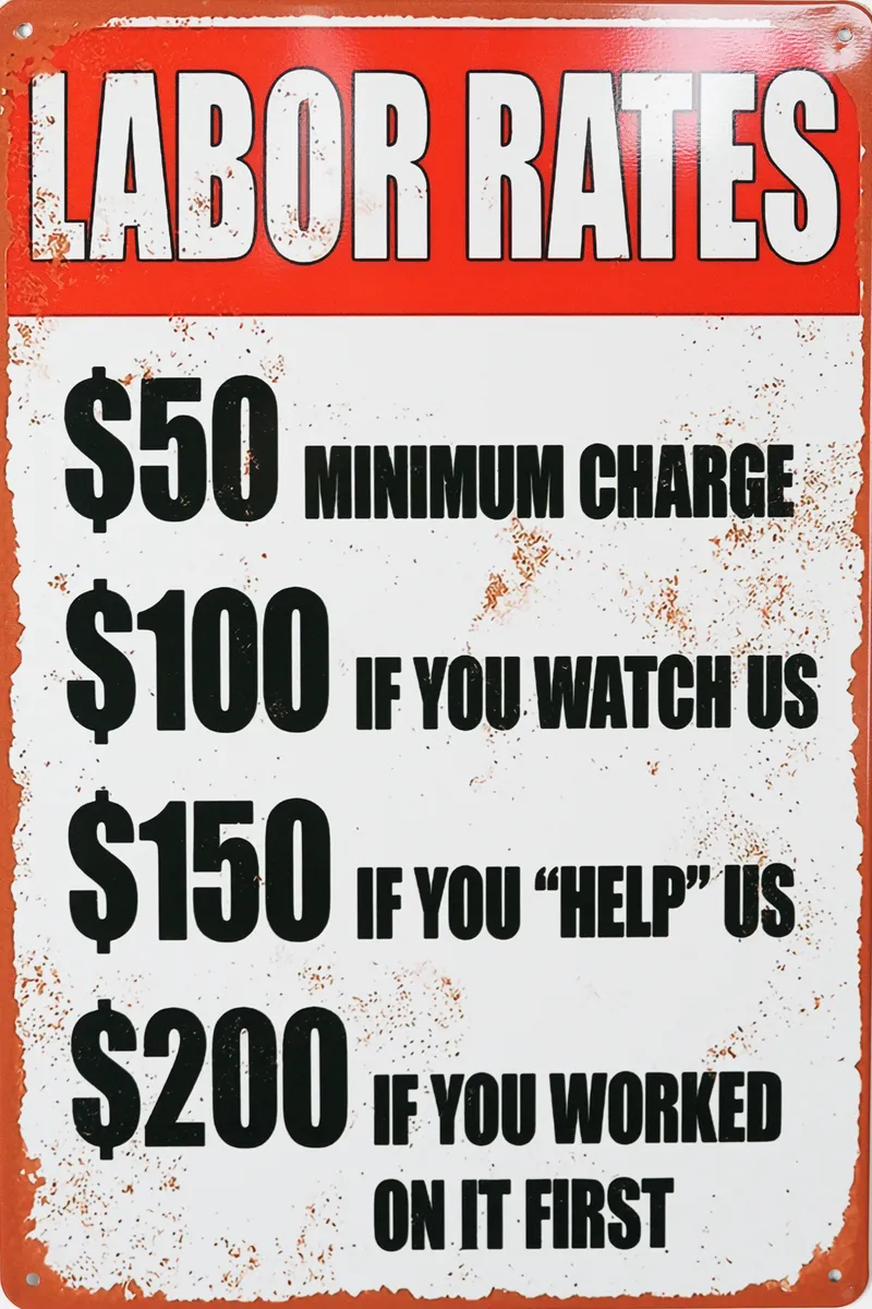 Metallskilt Retro Labor Rates