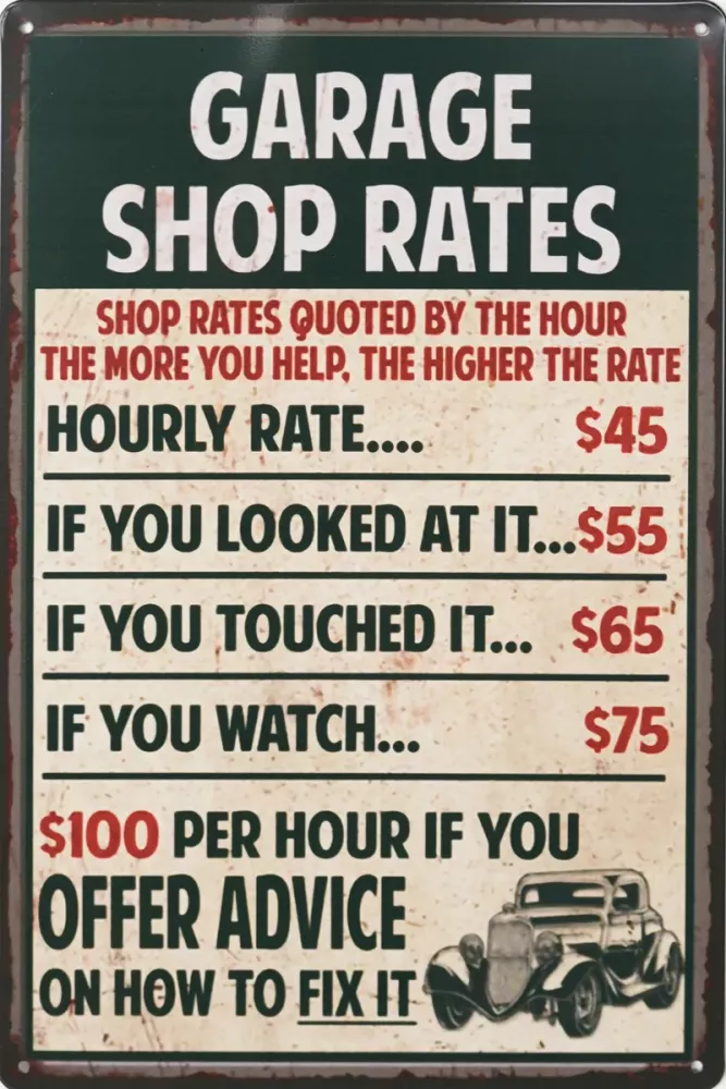 Metallskilt Retro Garage Rates