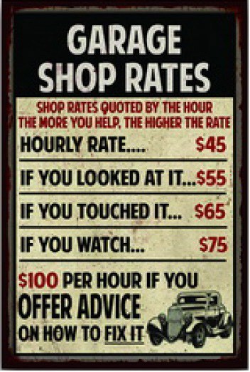 Tavla Plåtskylt Retro Garage Rates