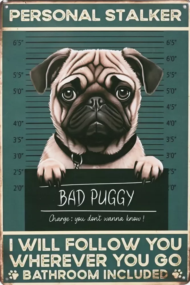 Tavla Plåtskylt Retro Pug Shot