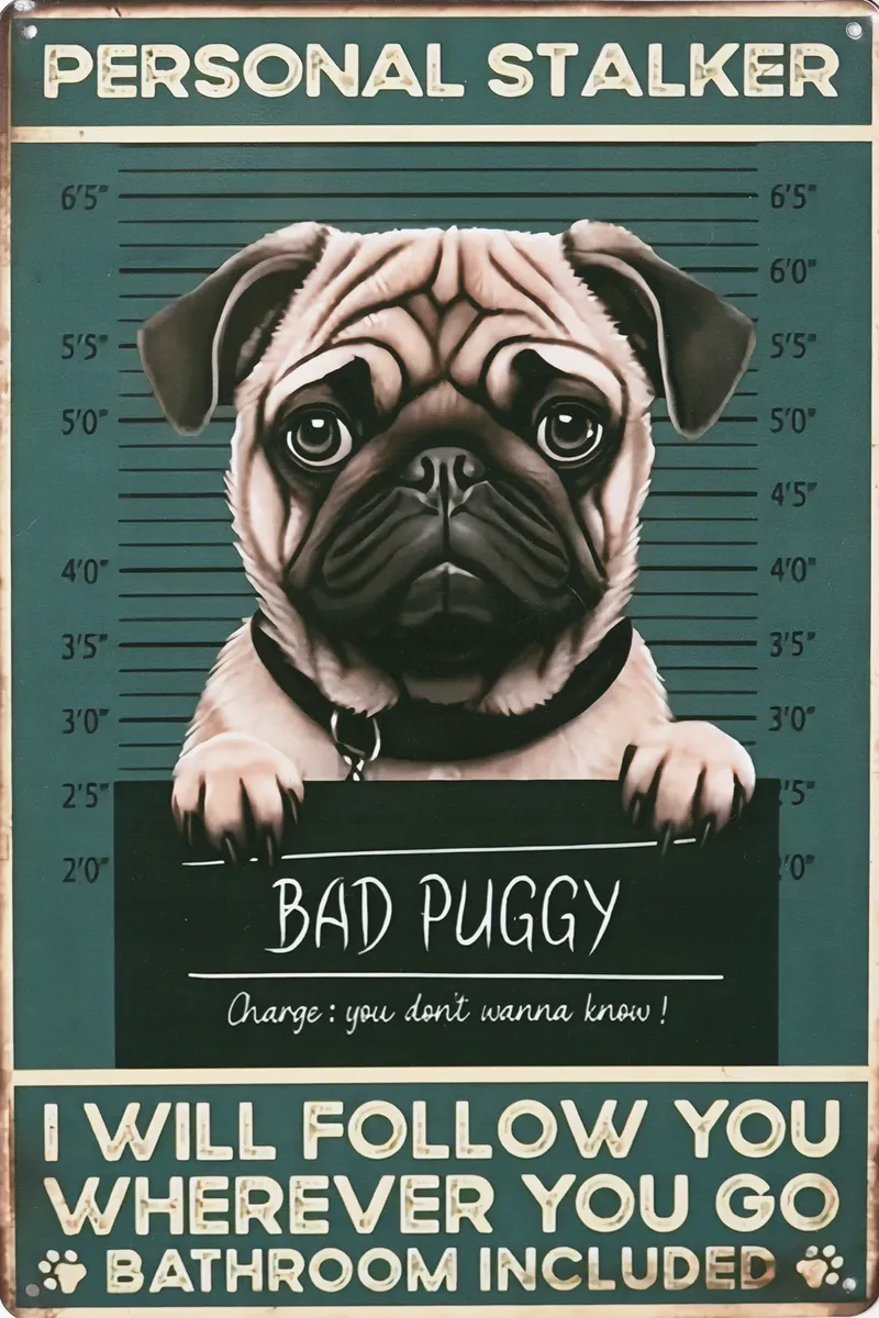 Metallskilt Retro Pug Shot