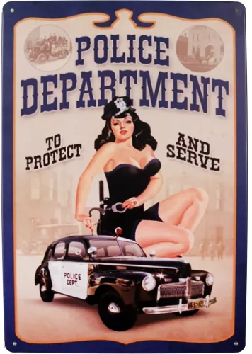 Tavla Plåtskylt Retro Police Pin Up