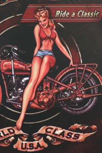 Tavla Plåtskylt Retro Motorcykel Pin Up