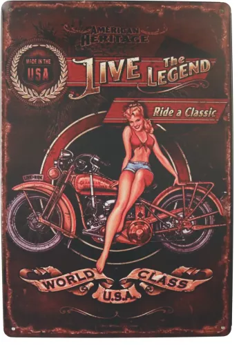 Tavla Plåtskylt Retro Motorcykel Pin Up