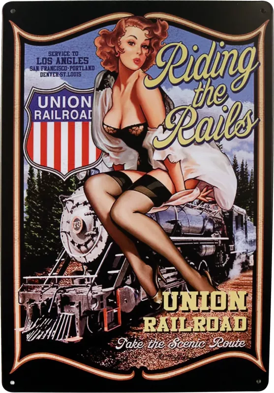 Metallskilt Retro Tog Pin Up