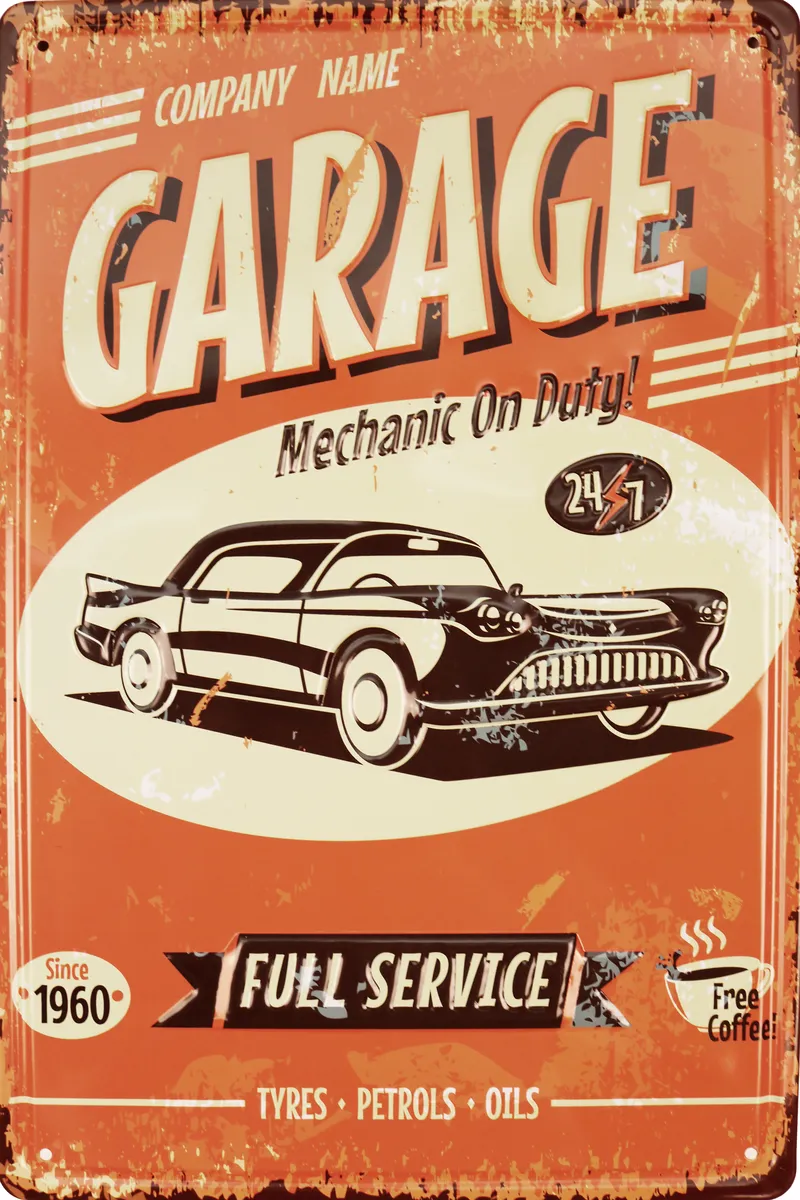 Metallskilt Retro 3D