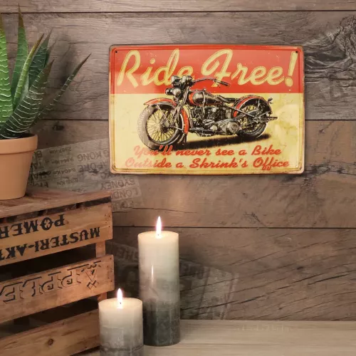 Tavla Plåtskylt Retro 3D Ride Free