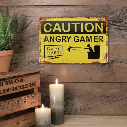Tavla Plåtskylt Retro 3D Angry Gamer