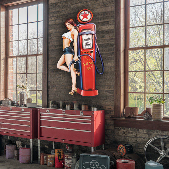 Retro Metallskylt Gasoline Pin Up Girl