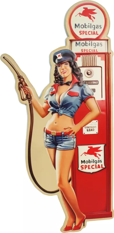 Retro Metallskylt Mobilgas Pinup