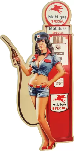 Retro Metallskylt Mobilgas Pinup