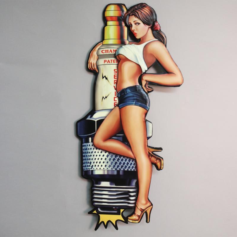 Retro Metallskylt Tändstift Pin Up