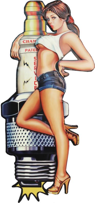 Retro Metallskylt Tändstift Pin Up