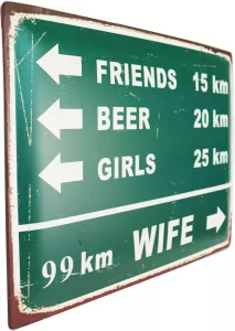 Retro Metallskilt Trafikkskilt Wife 99 km