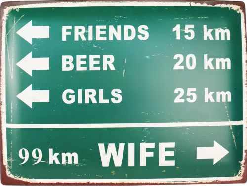 Retro Metallskylt Trafikskylt Wife 99 km