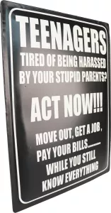 Retro Metallskilt Teenagers Act Now
