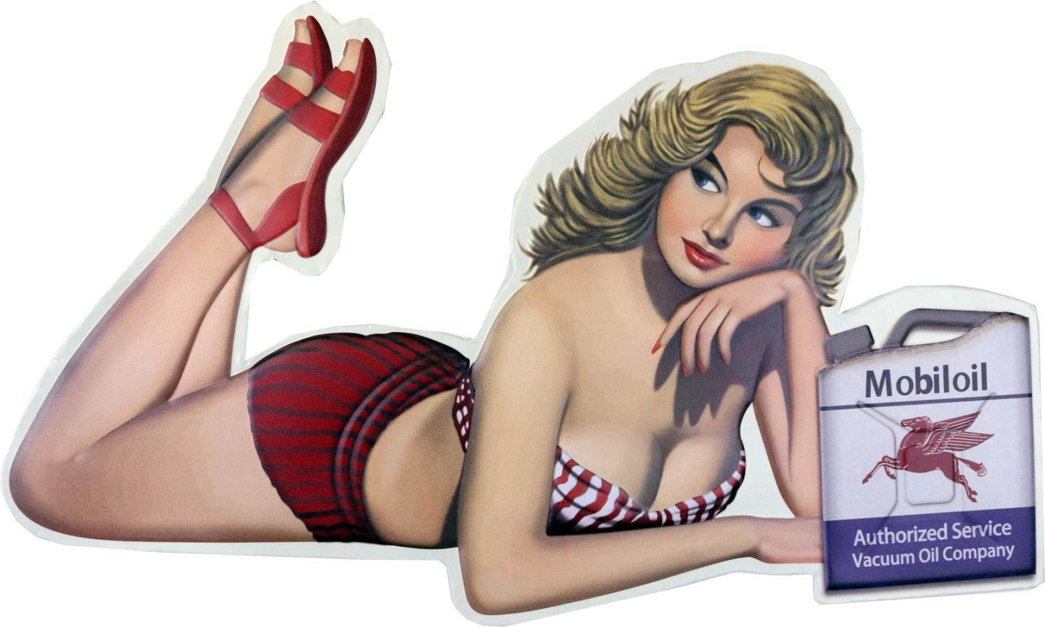 Retro Metallskilt Mobiloil Pin Up