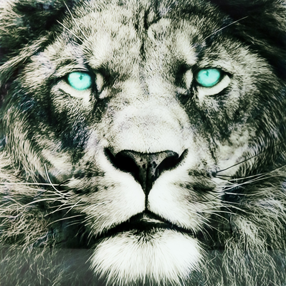 Maleri i Herdet Glass Svær Løve