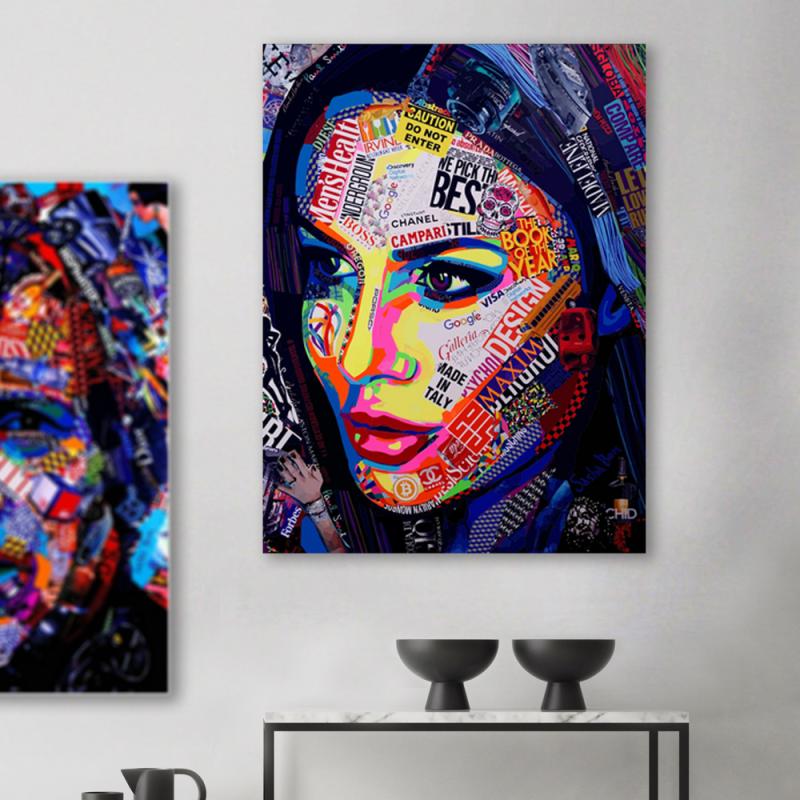 Maleri i Glass Pop Art Angelina Jolie
