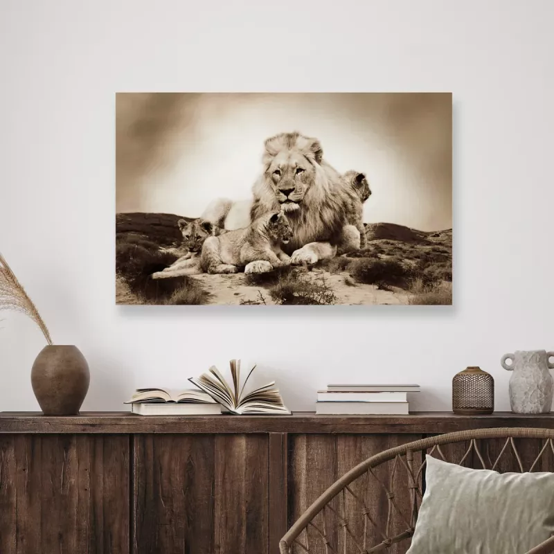 Maleri i Glass Løvefamilie