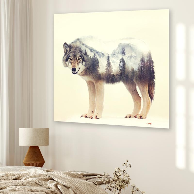 Maleri i Herdet Glass Ulv Skog