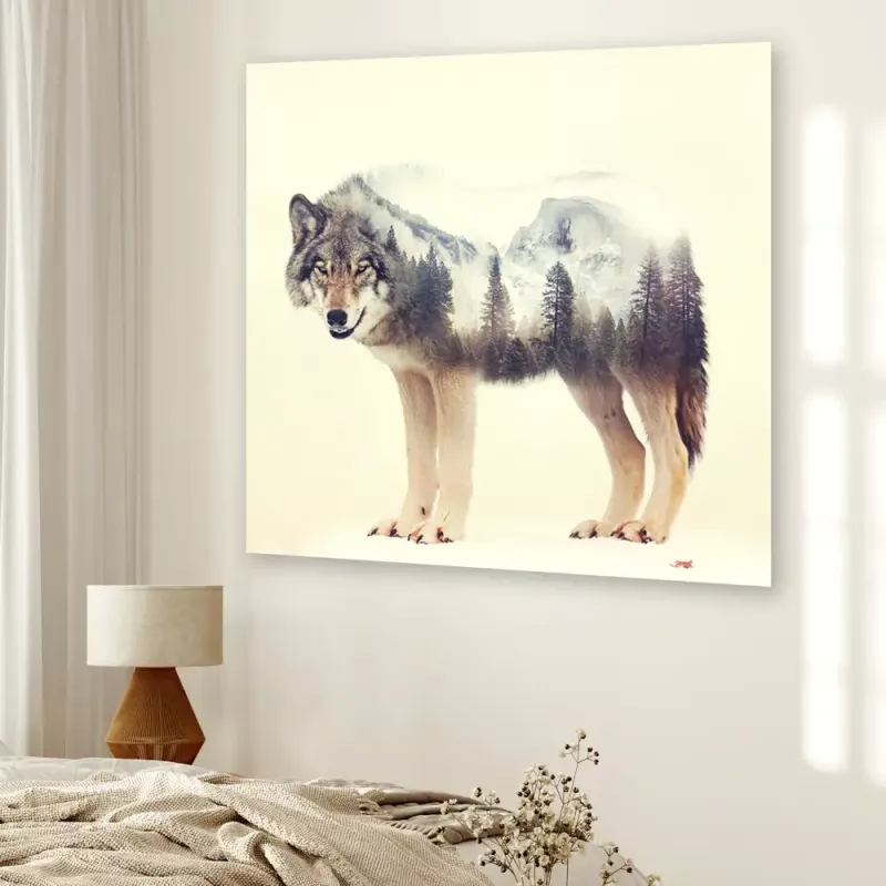 Tavla i Härdat Glas Varg Skog