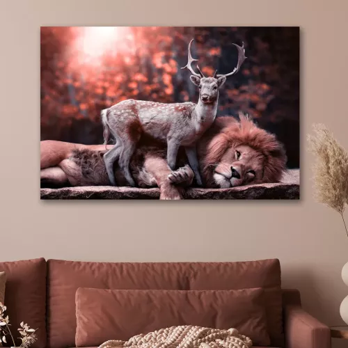 Tavla i Härdat Glas Hjort & Lejon