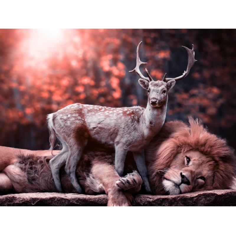 Maleri i Herdet Glass Hjort & Løve