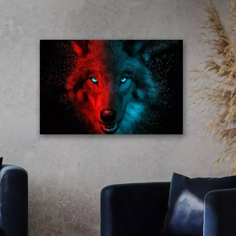 Tavla i Glas Varg Röd & Blå