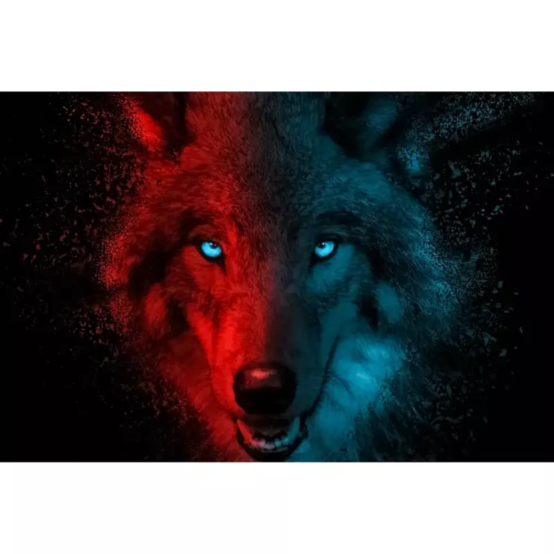 Tavla i Glas Varg Röd & Blå