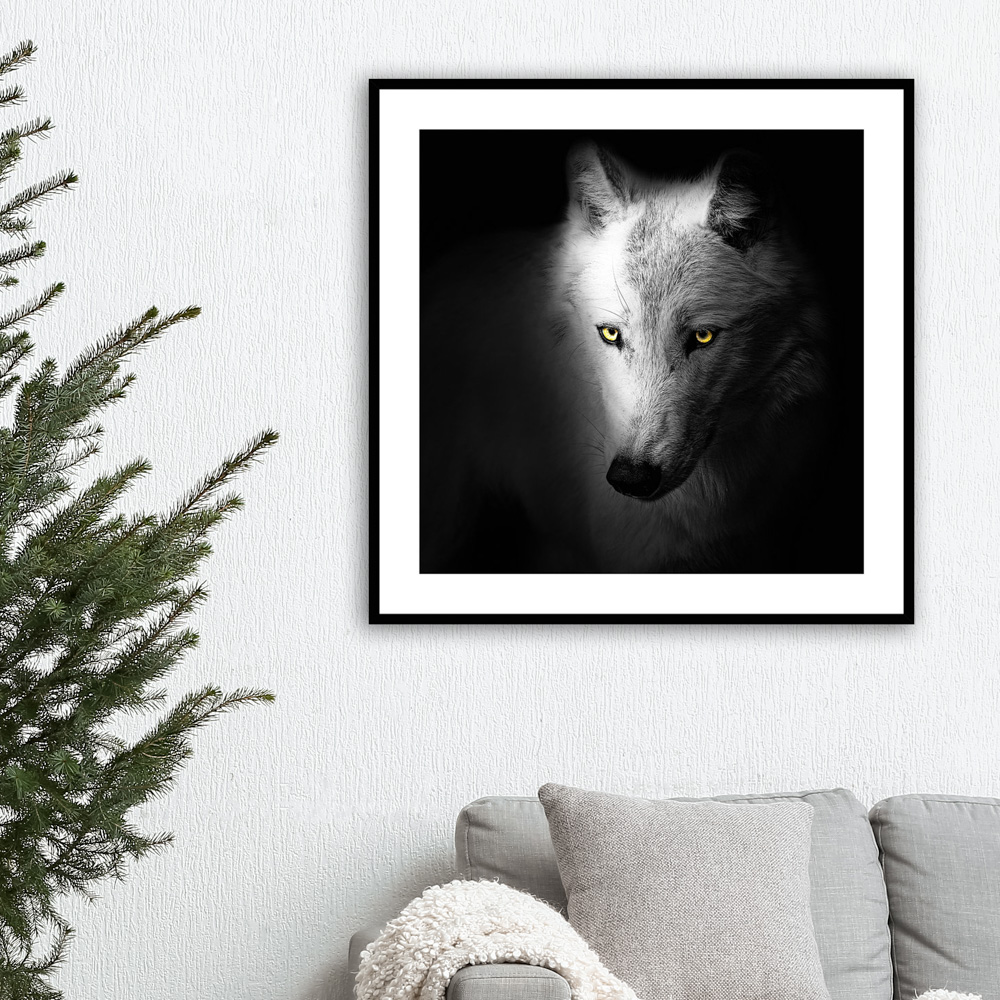 Maleri i Glass Hvit Ulv