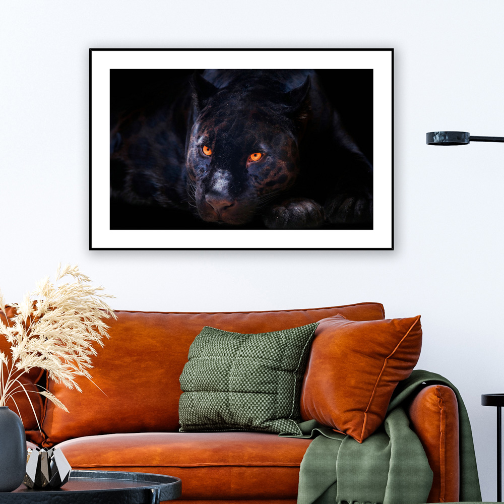 Maleri i Glass Sort Leopard