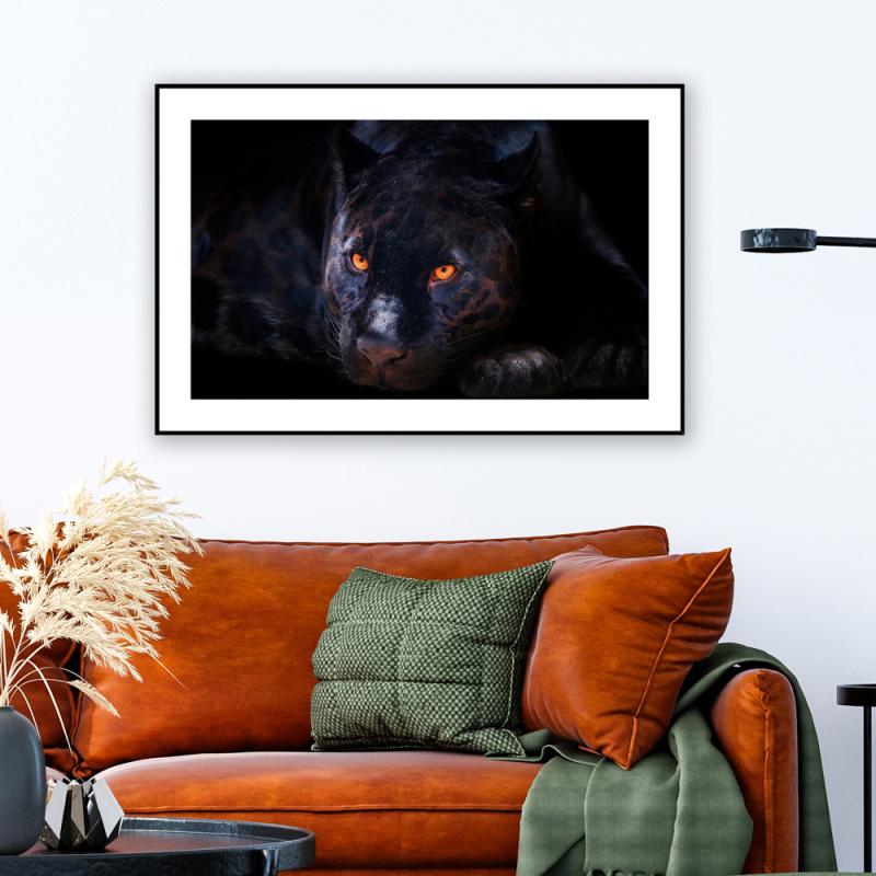 Maleri i Glass Sort Leopard