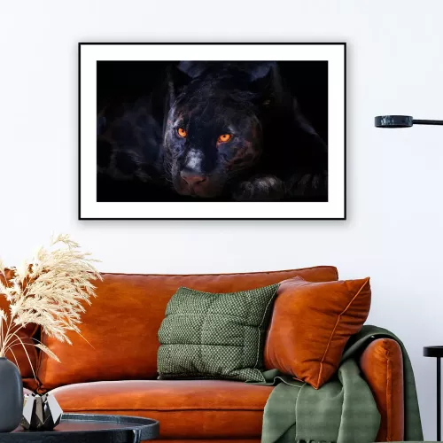 Tavla i Glass Svart Leopard