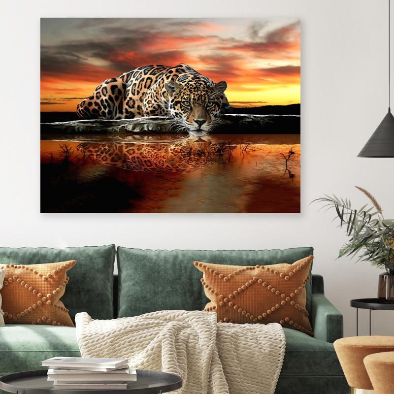 Maleri i Herdet Glass Leopard