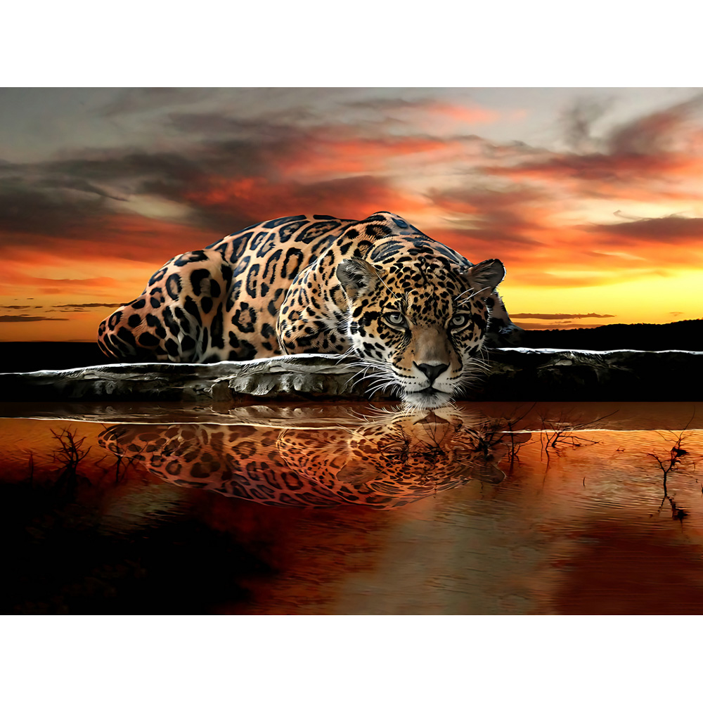 Maleri i Herdet Glass Leopard